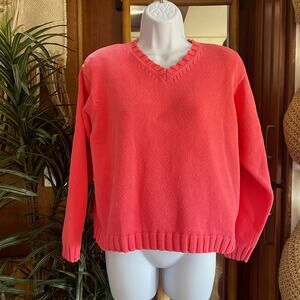 VTG Jeanne Pierre | Coral Pink Sweater | Shoulder Pads | 80's | XS/S | V Neck